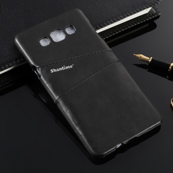 Пластиковый непрозрачный матовый чехол накладка с отсеком для карт и текстурным покрытием Кожа для Samsung Galaxy A8  Черный