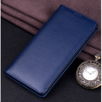 Кожаный чехол горизонтальная книжка (премиум нат. кожа) для Huawei Honor 8X Синий