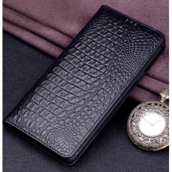 Кожаный чехол горизонтальная книжка (премиум нат. кожа крокодила) для Huawei Honor 8X Черный
