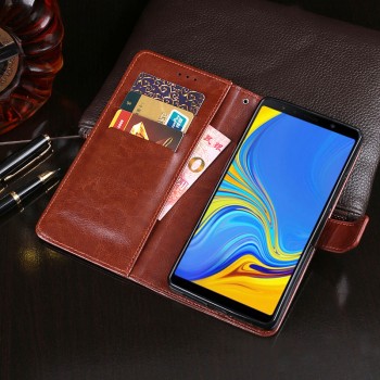 Глянцевый водоотталкивающий чехол портмоне подставка для Samsung Galaxy A7 (2018) с магнитной защелкой и отделениями для карт