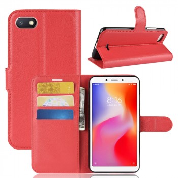 Чехол портмоне подставка для Xiaomi RedMi 6A с магнитной защелкой и отделениями для карт Красный