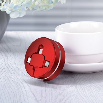 Универсальный интерфейсный силиконовый антизапутывающийся автосматываемый кабель-улитка 3в1 (USB - Lightning/MicroUSB/Type-C) 1м Красный