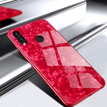 Силиконовый матовый непрозрачный чехол с стеклянной накладкой и текстурным покрытием Камень для Huawei Honor 8X  Красный