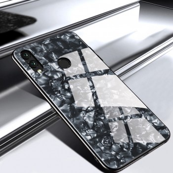 Силиконовый матовый непрозрачный чехол с стеклянной накладкой и текстурным покрытием Камень для Huawei Honor 8X  Черный