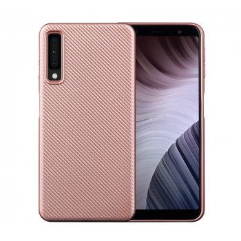 Силиконовый матовый непрозрачный чехол с текстурным покрытием Карбон для Samsung Galaxy A7 (2018) Розовый