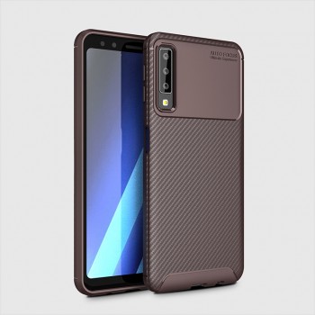 Матовый силиконовый чехол для Samsung Galaxy A7 (2018) с текстурным покрытием карбон Коричневый