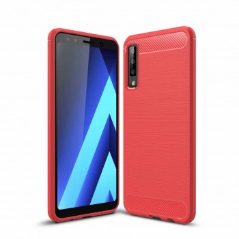 Матовый силиконовый чехол для Samsung Galaxy A7 (2018) с текстурным покрытием металлик Красный
