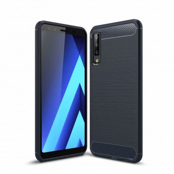 Матовый силиконовый чехол для Samsung Galaxy A7 (2018) с текстурным покрытием металлик Синий