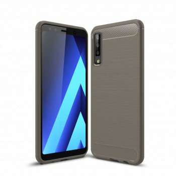 Матовый силиконовый чехол для Samsung Galaxy A7 (2018) с текстурным покрытием металлик Серый