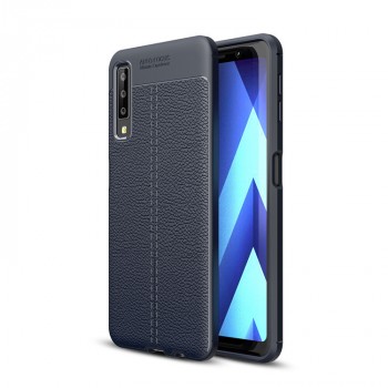 Силиконовый чехол накладка для Samsung Galaxy A7 (2018) с текстурой кожи Синий
