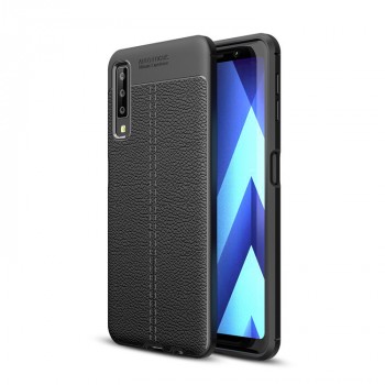 Силиконовый чехол накладка для Samsung Galaxy A7 (2018) с текстурой кожи Черный