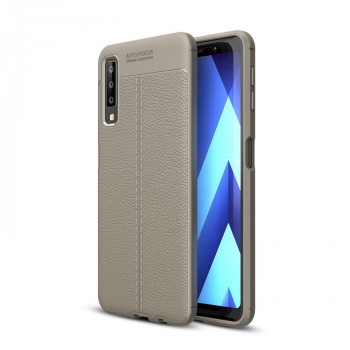 Силиконовый чехол накладка для Samsung Galaxy A7 (2018) с текстурой кожи Серый