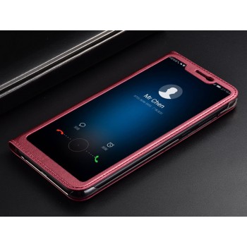 Кожаный чехол горизонтальная книжка на пластиковой основе с полноэкранным окном вызова для Huawei Honor 8X Красный