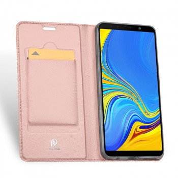 Магнитный флип чехол-книжка для Samsung Galaxy A7 (2018) с функцией подставки и с отсеком для карт Розовый