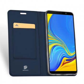 Магнитный флип чехол-книжка для Samsung Galaxy A7 (2018) с функцией подставки и с отсеком для карт Синий