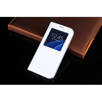 Чехол горизонтальная книжка на пластиковой основе с окном вызова для Samsung Galaxy S7 Белый