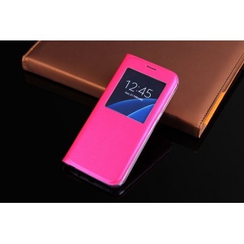 Чехол горизонтальная книжка на пластиковой основе с окном вызова для Samsung Galaxy S7 Пурпурный