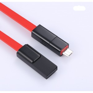 Интерфейсный антизапутываемый силиконовый кабель плоского сечения Micro USB 1.5м разборного типа для многоразового использования Красный