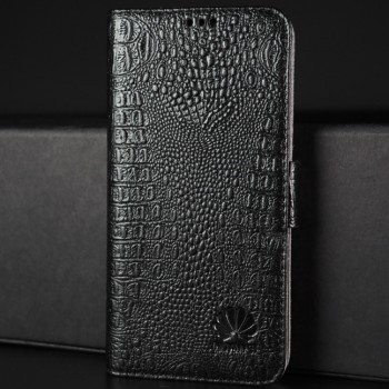 Кожаный чехол горизонтальная книжка подставка (премиум нат. кожа крокодила) с крепежной застежкой для Huawei Honor 8 Черный
