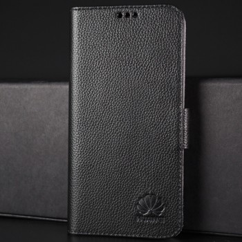 Кожаный чехол горизонтальная книжка подставка (премиум нат. кожа) с крепежной застежкой для Huawei Honor 8 Черный