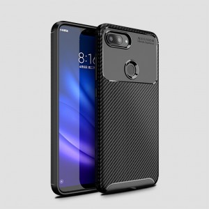 Матовый силиконовый чехол для Xiaomi Mi 8 Lite с текстурным покрытием карбон Черный