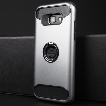 Противоударный двухкомпонентный силиконовый матовый непрозрачный чехол с поликарбонатными вставками экстрим защиты с встроенным кольцом-подставкой для Samsung Galaxy A5 (2017) Серый