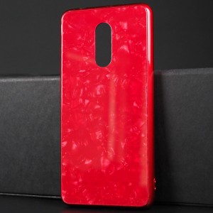 Силиконовый глянцевый непрозрачный чехол с стеклянной накладкой и текстурным покрытием Камень для Xiaomi RedMi 5 Красный