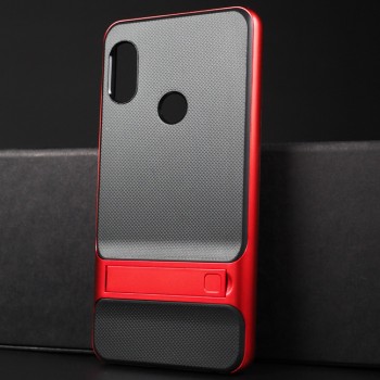 Двухкомпонентный силиконовый матовый непрозрачный чехол с поликарбонатным бампером, встроенной ножкой-подставкой и текстурным покрытием Точки для Xiaomi RedMi Note 5 Красный