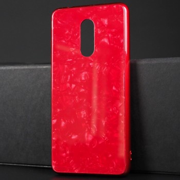 Силиконовый глянцевый непрозрачный чехол с стеклянной накладкой и текстурным покрытием Камень для Xiaomi RedMi 5 Plus Красный