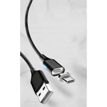 Интерфейсный кабель в тканевой оплетке с магнитными коннектором USB Type-C и световым индикатором 1м