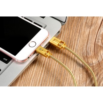 Интерфейсный кабель Lightning 1м в металлической оплетке пружинного типа с алюминиевыми разъемами Желтый
