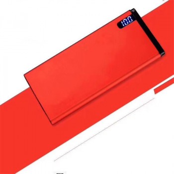 Нанотонкое 10мм портативное зарядное устройство 10000 mAh с USB-портом экспресс-заряда и LCD-экраном Красный