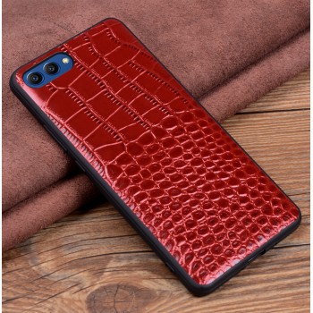 Кожаный чехол накладка (премиум нат. кожа крокодила) для Huawei Honor View 10 Красный