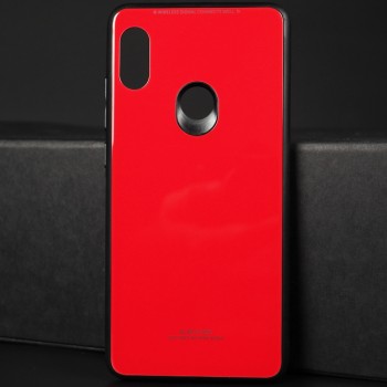 Силиконовый матовый непрозрачный чехол с нескользящими гранями и стеклянной накладкой для Xiaomi RedMi Note 5 Красный