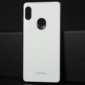 Силиконовый матовый непрозрачный чехол с нескользящими гранями и стеклянной накладкой для Xiaomi RedMi Note 5 Белый