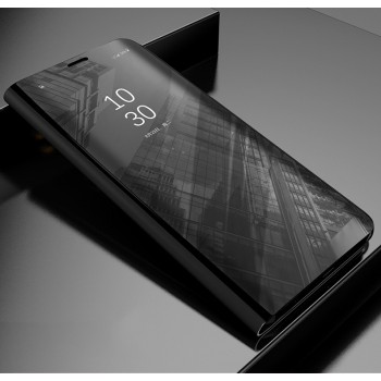 Пластиковый зеркальный чехол книжка для Samsung Galaxy A5 (2017) с полупрозрачной крышкой для уведомлений Черный
