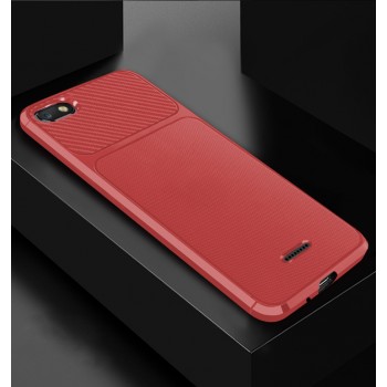 Силиконовый матовый непрозрачный чехол с текстурным покрытием Карбон для Xiaomi RedMi 6A Красный