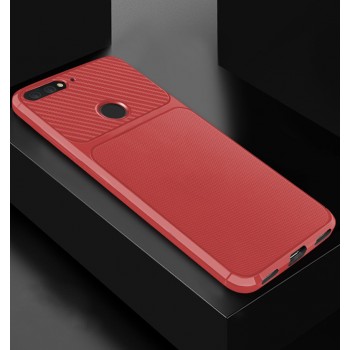 Силиконовый матовый непрозрачный чехол с текстурным покрытием Карбон для Huawei 7A Pro/7C/Y6 Prime (2018) Красный