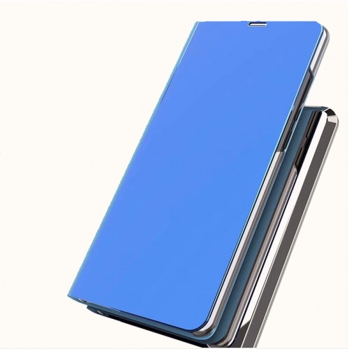 Двухмодульный пластиковый непрозрачный матовый чехол подставка с полупрозрачной смарт крышкой с зеркальным покрытием для Iphone X/XS, цвет Синий