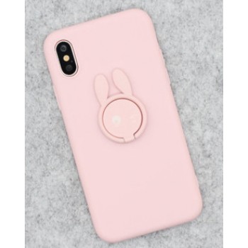 Силиконовый матовый непрозрачный чехол с нескользящим софт-тач покрытием и встроенным кольцом-подставкой для Iphone x10/XS Розовый