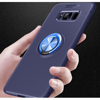 Силиконовый матовый чехол для Samsung Galaxy S8 с встроенным кольцом-подставкой-держателем Синий
