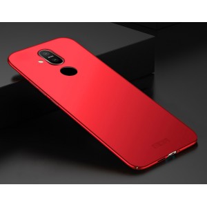 Пластиковый непрозрачный матовый чехол с допзащитой торцов для Nokia 8.1 Красный