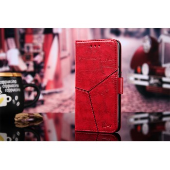 Винтажный чехол портмоне подставка на силиконовой основе с отсеком для карт и текстурным покрытием Линии на магнитной защелке для Xiaomi RedMi Note 4 Красный