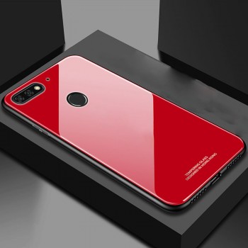 Силиконовый матовый непрозрачный чехол с нескользящими гранями и стеклянной накладкой для Huawei Honor 7C/7A Pro/Y6 Prime (2018) Красный