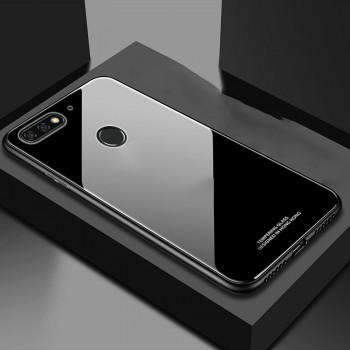 Силиконовый матовый непрозрачный чехол с нескользящими гранями и стеклянной накладкой для Huawei Honor 7C/7A Pro/Y6 Prime (2018) Черный