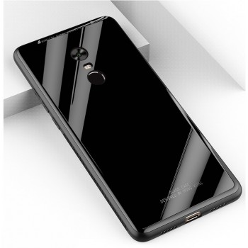 Силиконовый матовый непрозрачный чехол с нескользящими гранями и стеклянной накладкой для Xiaomi RedMi 5 Plus Черный