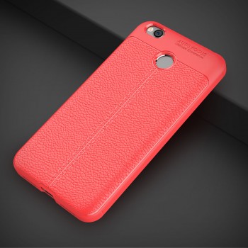 Силиконовый чехол накладка для Xiaomi RedMi 4X с текстурой кожи Красный