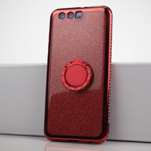 Силиконовый глянцевый полупрозрачный чехол с ручной аппликацией стразами и текстурным покрытием Золото для Huawei Honor 9 Красный