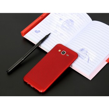 Пластиковый полупрозрачный матовый чехол с улучшенной защитой элементов корпуса и текстурным покрытием Точки для Samsung Galaxy J3 (2016) Красный