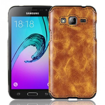 Чехол задняя накладка для Samsung Galaxy J3 (2016) с текстурой кожи Бежевый